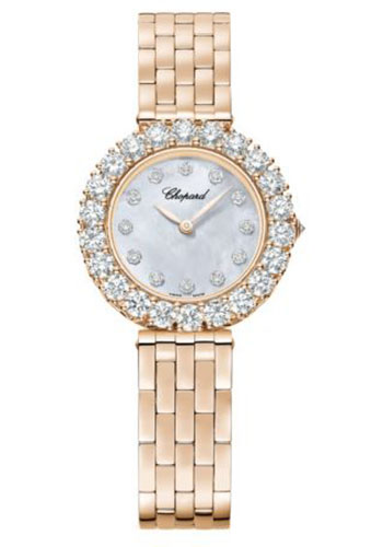 Chopard L'Heure Du Diamant Watch - 30.00 mm Rose Gold Diamond Case - Mother-Of-Pearl Diamond Dial - Rose Gold Link Bracelet