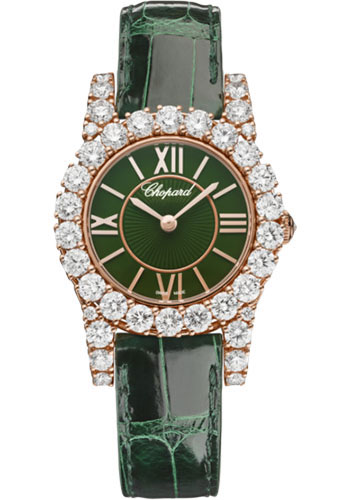 Chopard L'Heure Du Diamant Round Watch - 30.00 mm Rose Gold Diamond Case - Green Laquered Dial
