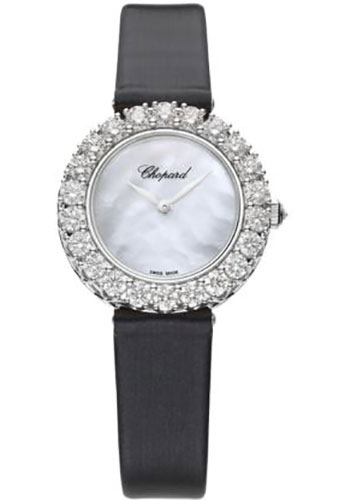 Chopard L'Heure Du Diamant Watch - 26.00 mm White Gold Diamond Case - Mother-Of-Pearl Dial - Fabric Strap