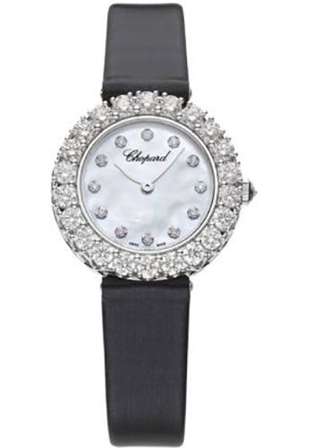Chopard L'Heure Du Diamant Watch - 26.00 mm White Gold Diamond Case - Mother-Of-Pearl Diamond Dial - Fabric Strap