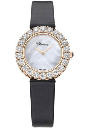Chopard L'Heure Du Diamant Watch - 26.00 mm Rose Gold Diamond Case - Mother-Of-Pearl Dial - Fabric Strap