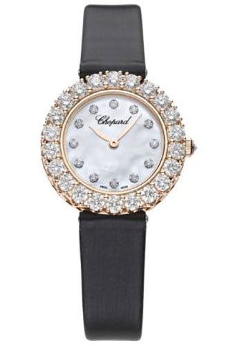 Chopard L'Heure Du Diamant Watch - 26.00 mm Rose Gold Diamond Case - Mother-Of-Pearl Diamond Dial - Fabric Strap