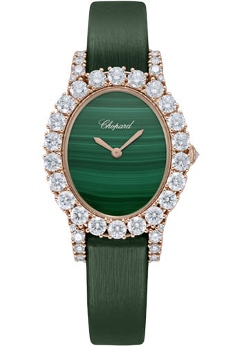 Chopard L'Heure Du Diamant Oval Watch - 29.40 mm Rose Gold Diamond Case - Malachite Dial
