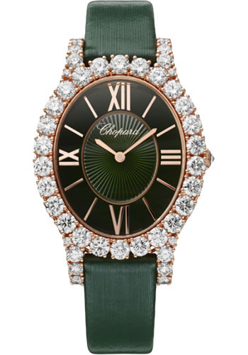 Chopard L'Heure Du Diamant Oval Watch - 34.10 mm 40.00 mm Rose Gold Diamond Case - Green Laquered Dial