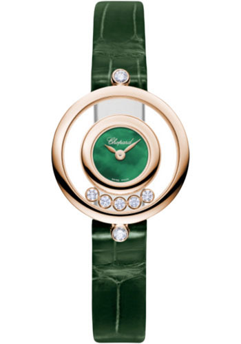 Chopard Happy Diamonds Icons Watch - 25.80 mm Rose Gold Diamond Case - Green Dial - Green Strap
