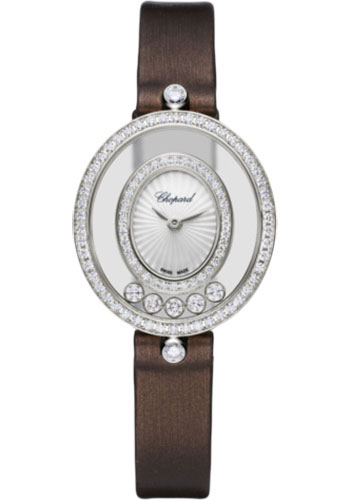 Chopard Happy Diamonds Icons Watch - 25.80 mm White Gold Diamond Case - Mother-Of-Pearl Dial - Black Strap
