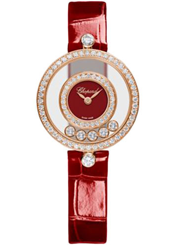 Chopard Happy Diamonds Icons Watch - 25.80 mm Steel And Rose Gold Diamond Case - Red Dial - Red Strap
