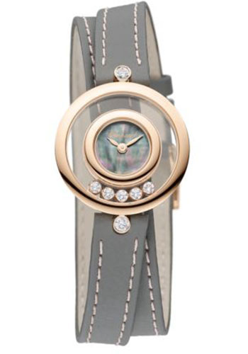 Chopard Happy Diamonds Icons Watch - 26.00 mm Rose Gold Diamond Case - Black Tahitian Mother-Of-Pearl Dial - Gray Strap