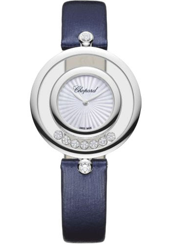 Chopard Happy Diamonds Icons Watch - 32.00 mm White Gold Diamond Case - Mother-Of-Pearl Dial - Blue Strap