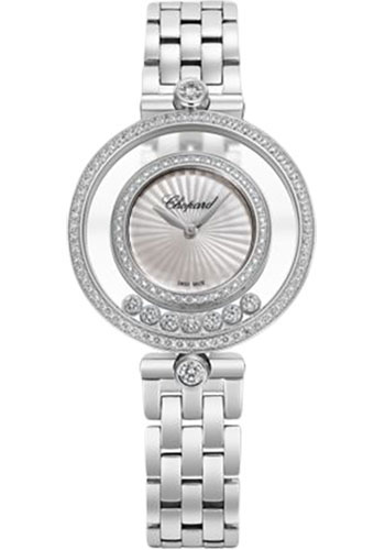 Chopard Happy Diamonds Icons Watch - 32.00 mm White Gold Diamond Case - Guilloché Mother-Of-Pearl Dial