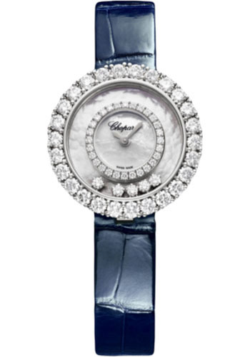 Chopard Happy Diamonds Joaillerie Watch - 28.60 mm White Gold Diamond Case - Mother-of-Pearl Dial - Blue Strap