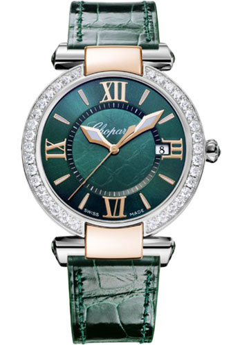 Chopard Imperiale Quartz Watch - 36.00 mm Rose Gold And Steel Diamond Case - Diamond-Set Bezel - Green Dial - Green Strap