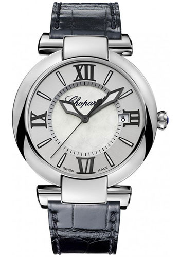 Chopard Imperiale Watch - 40 mm Steel Case - Mother-of-Pearl Dial - Black Leather Strap
