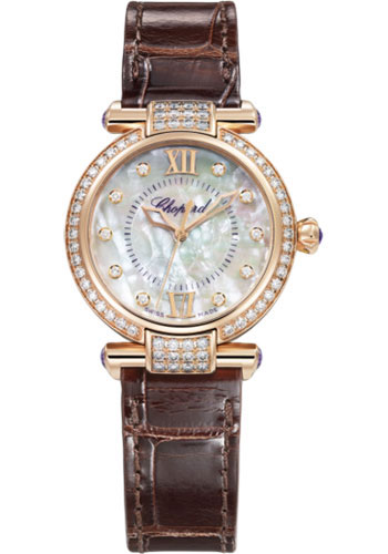 Chopard Imperiale Automatic Watch - 29.00 mm Rose Gold Diamond Case - Mother-of-Pearl Dial - Brown Strap