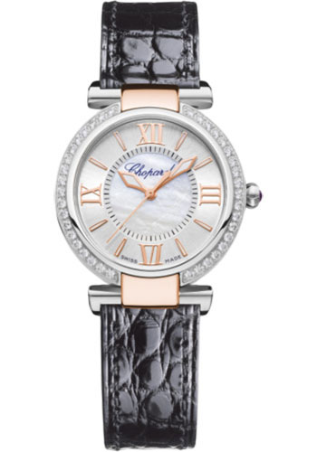 Chopard Imperiale Automatic Watch - 29.00 mm Rose Gold And Steel Diamond Case - Silver- Dial - Black Strap