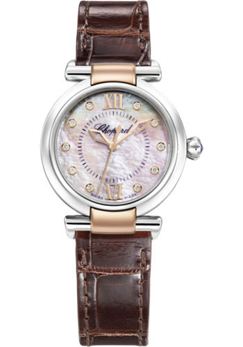 Chopard Imperiale Automatic Watch - 29.00 mm Rose Gold And Steel Case - Pink Mother-Of-Pearl Dial - Brown Strap