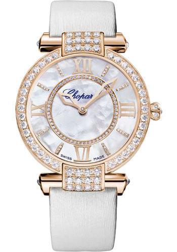 Chopard Imperiale Automatic Watch - 36.00 mm Rose Gold Diamond Case - Mother-Of-Pearl And Diamond Dial - White Strap