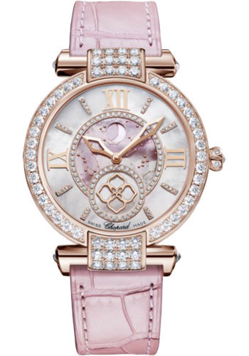 Chopard Imperiale Automatic Watch - 36.00 mm Rose Gold Diamond Case - White And Rose Mother-Of-Pearl Dial - Pink Strap