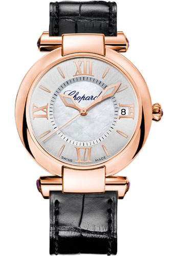 Chopard Imperiale Automatic Watch - 36.00 mm Rose Gold Case - Silver- Dial - Black Strap