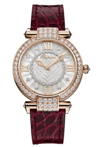 Chopard Imperiale Joaillerie Watch - 36.00 mm Rose Gold Diamond Case - Silver Dial - Burgundy Strap