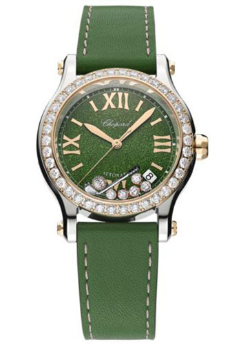Chopard Happy Golf Watch - 36.00 mm Rose Gold Diamond Case - Grainy Green Dial - Green Strap