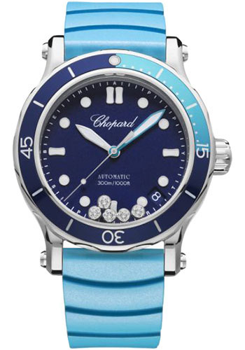 Chopard Happy Sport Happy Ocean Watch - 40.00 mm Steel Diamond Case - Intense Blue Dial - Blue Strap