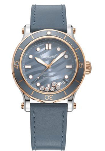 Chopard Happy Ocean Watch - 40.00 mm Rose Gold Diamond Case - Blue-Gray Dial - Blue Fabric Strap