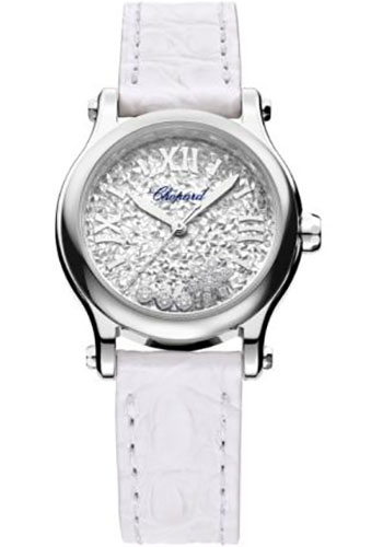Chopard Happy Snowflakes Watch - 30.00 mm Steel Diamond Case - Silvertone Dial - White Strap