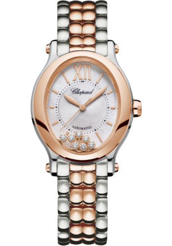 Chopard Happy Sport Oval Watch - 31.31 x 29.00 mm Rose Gold And Steel Case - Silver Dial