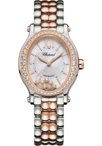 Chopard Happy Sport Oval Watch - 31.31 x 29.00 mm Rose Gold And Steel Diamond Case - Silver Dia
