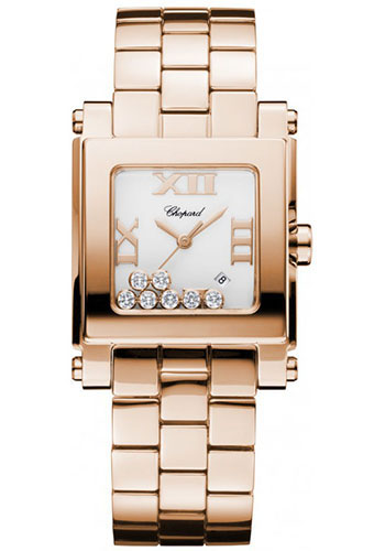 Chopard Happy Sport Square Medium Watch - 38.00 x 29.50 mm Rose Gold Case - White Diamond Dial
