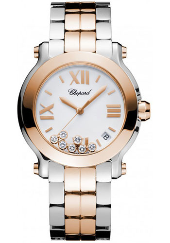 Chopard Happy Sport Medium Watch - 36 mm Rose Gold And Steel Case - Mother-of-Pearl Diamond Dial