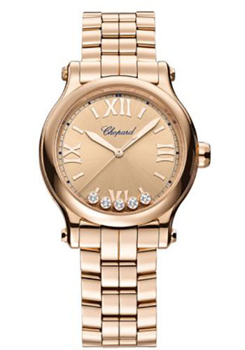 Chopard Happy Sport Watch - 33.00 mm Rose Gold Diamond Case - Rose Gold-Toned Dial