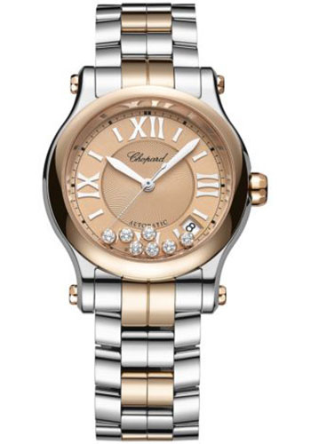 Chopard Happy Sport Watch - 36.00 mm Rose Gold Diamond Case - Rose Gold Dial