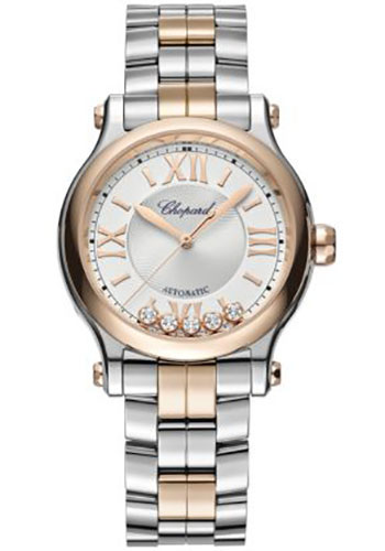 Chopard Happy Sport Watch - 33.00 mm Steel and Rose Gold Diamond Case - Silver Dial