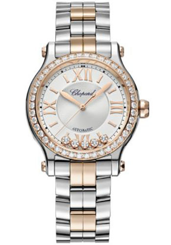 Chopard Happy Sport Watch - 33.00 mm Steel and Rose Gold Diamond Case - Silver Dial