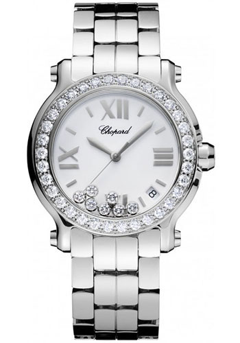 Chopard Happy Sport Medium Watch - 36 mm Steel Case - Diamond Bezel - White Diamond Dial