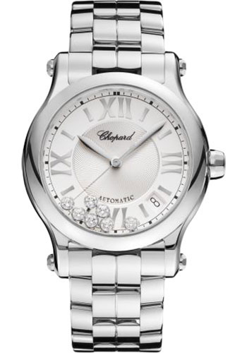 Chopard Happy Sport Round Watch - 36.00 mm Steel Diamond Case - Silver Dial