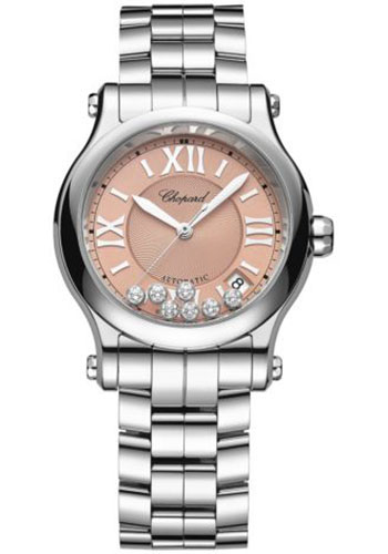 Chopard Happy Sport Watch - 36.00 mm Steel Diamond Case - Pink Dial