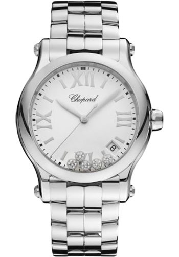 Chopard Happy Sport Round Watch - 36.00 mm Steel Diamond Case - Mat White Dial