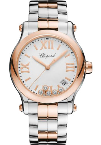 Chopard Happy Sport Round Watch - 36.00 mm Rose Gold And Steel Case - Mat White Dial