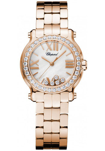 Chopard Happy Sport Mini Watch - 30 mm Rose Gold Case - Diamond Bezel - Mother-of-Pearl Diamond Dial