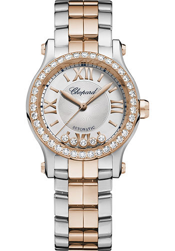 Chopard Happy Sport Watch - 30 mm Rose Gold and Steel Watch - Diamond Bezel - Silver Dial - Bracelet