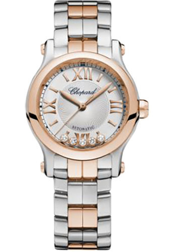 Chopard Happy Sport Watch - 30.00 mm Steel And Rose Gold Diamond Case - Silver Dial