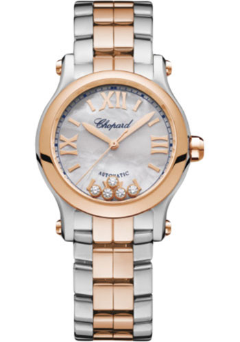 Chopard Happy Sport Round Watch - 30.00 mm Rose Gold And Steel Case - Mother-of-Pearl Dial