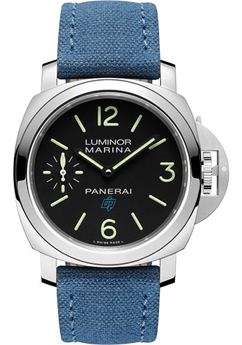 Panerai Luminor Logo - 44mm - Brushed Steel - Black Dial - Blue Canvas Strap