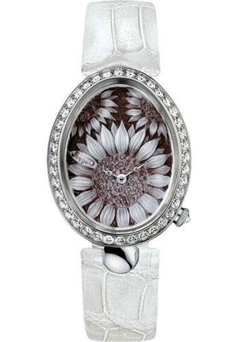 Breguet Reine de Naples 8958 - White Gold Case - Cameo Carved Out Seashell Dial - White Leather Strap
