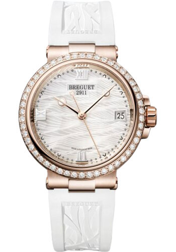 Breguet Marine Dame 9518 - Rose Gold Case - Marea Motif Mother-Of-Pearl Dial - White Rubber Strap
