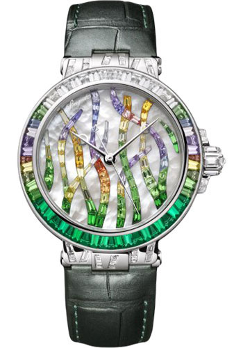 Breguet Marine Haute Joaillerie 9509 Emerald Poseidonia - White Gold Case - Mother-Of-Pearl Dial - Emerald Green Leather Strap