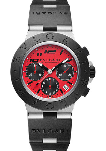 Bvlgari Bvlgari Aluminium Watch - 40 mm Aluminum Case - Red Dial - Black Rubber Strap